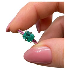 Emerald and Ruby natural gemstone ring, 14K White Gold, IGI Certified size 6.5US