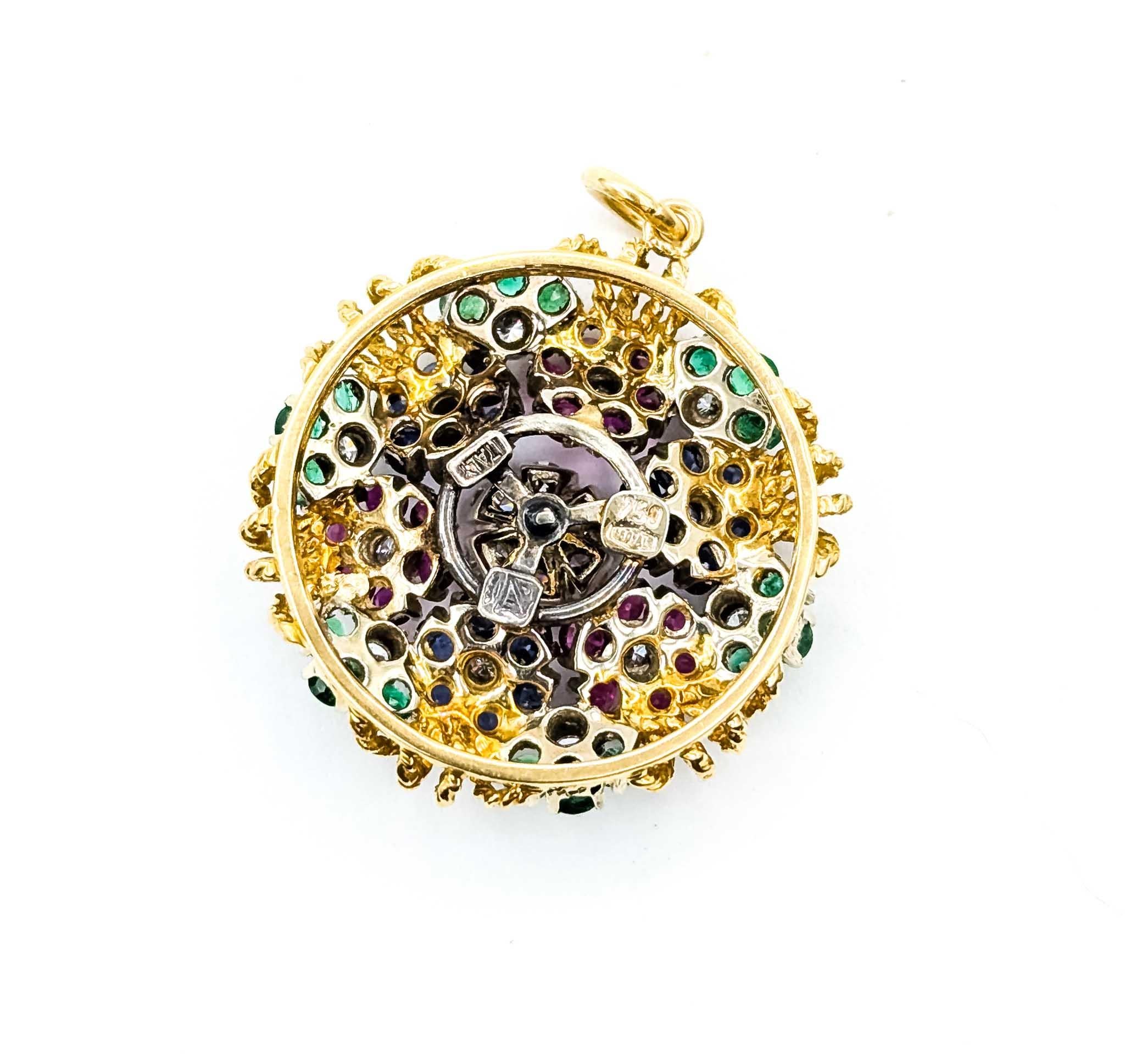 Emerald and Ruby Pendant in 18k Yellow Gold For Sale 3