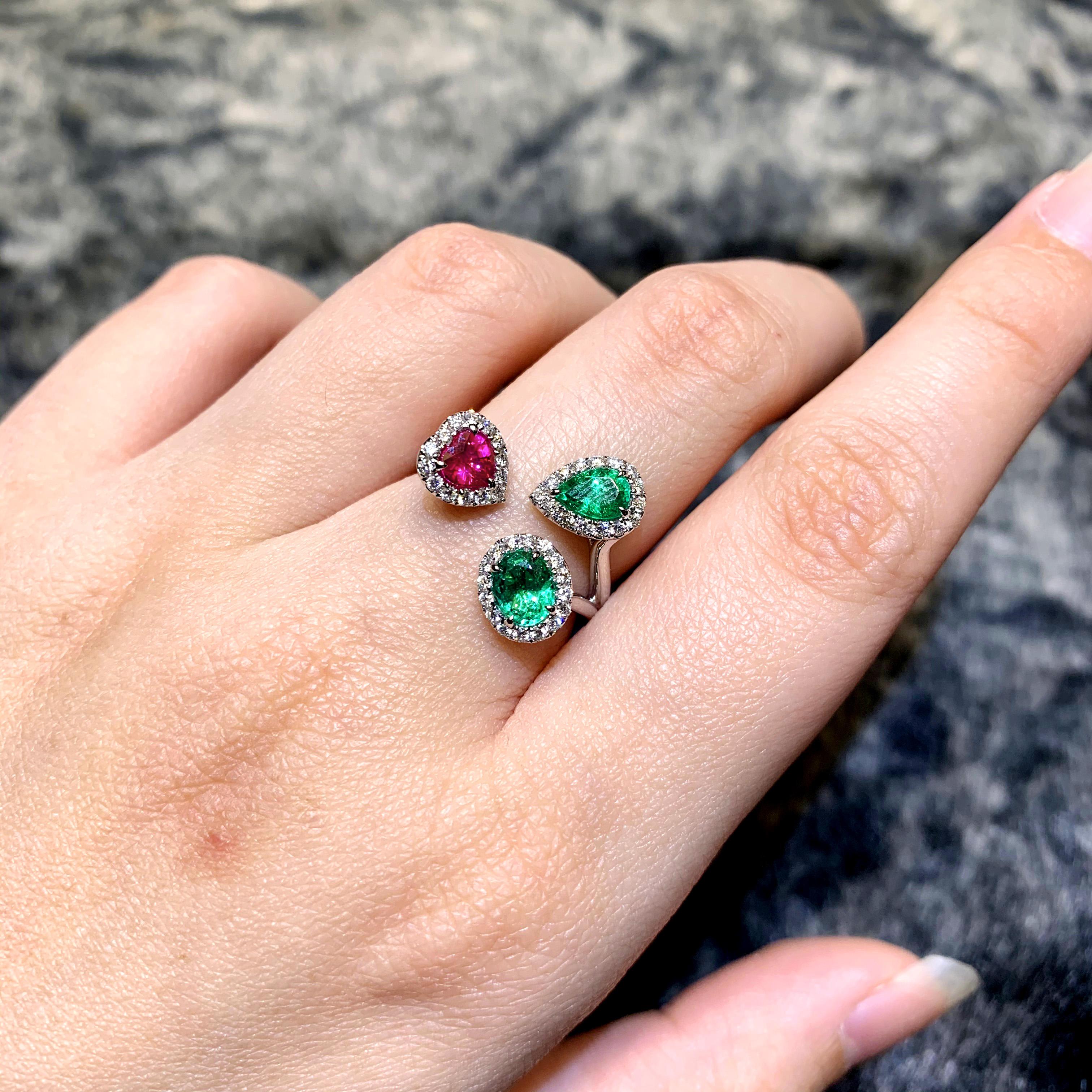 Modern Emerald and Ruby Petite Ring