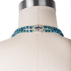 Emerald and Sapphire Carved Bead Necklace
