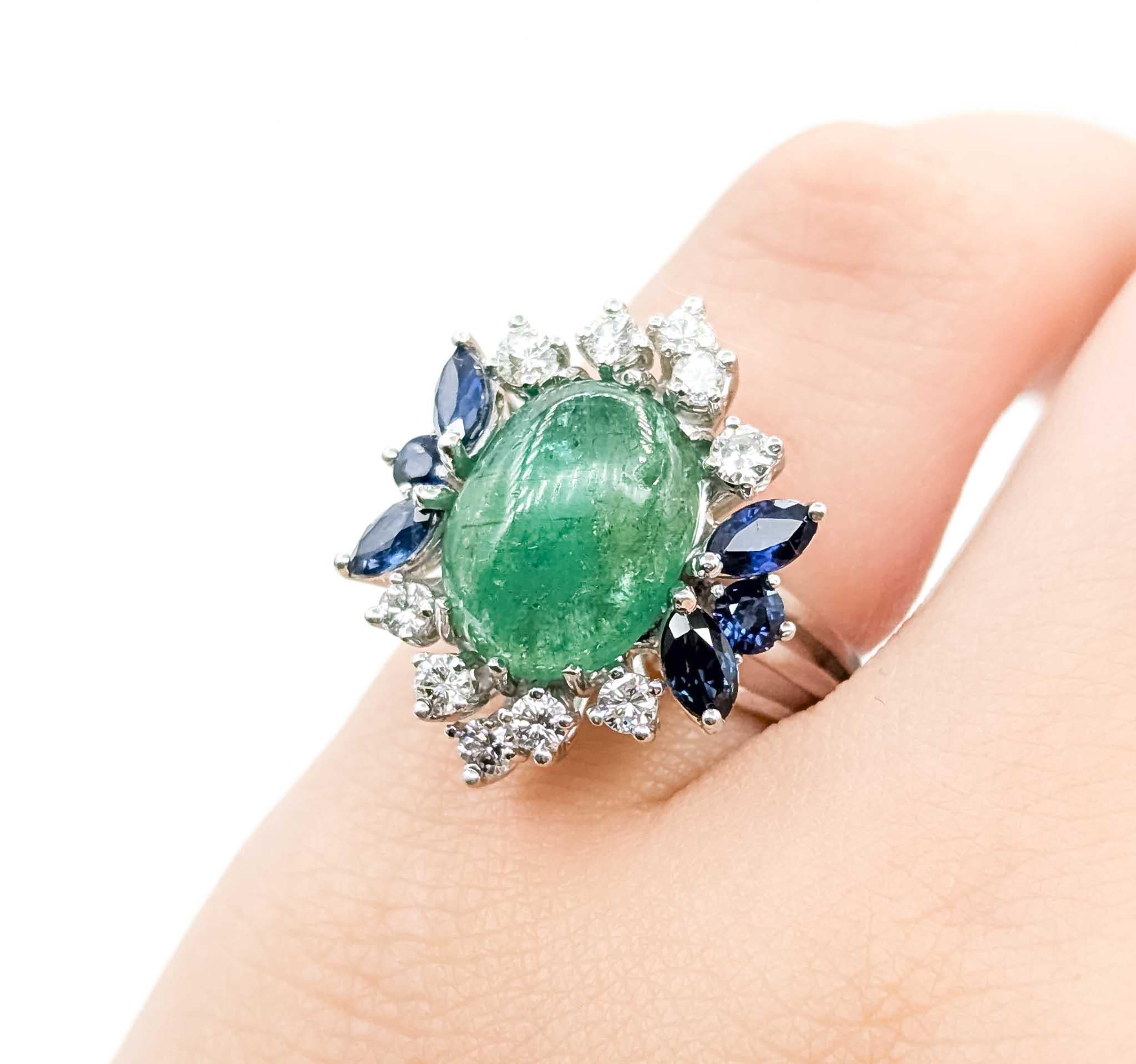 Bague en or blanc 14k avec émeraude et saphir Excellent état - En vente à Bloomington, MN