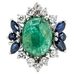 Emerald and Sapphire Ring in 14k White Gold