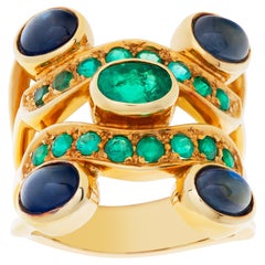 Emerald and Sapphire Ring in 18k Yellow Gold