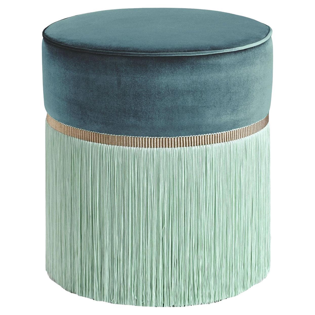 Pouf géométrique bicolore couture en émeraude et mousse de mer