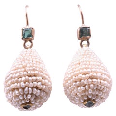 Emerald and Seed Pearl Teardrop Earrings, circa 1860