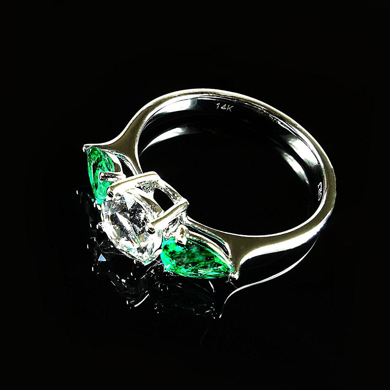 Round Cut AJD Elegant Emerald and Silver Topaz Cocktail Ring  May Birthstone