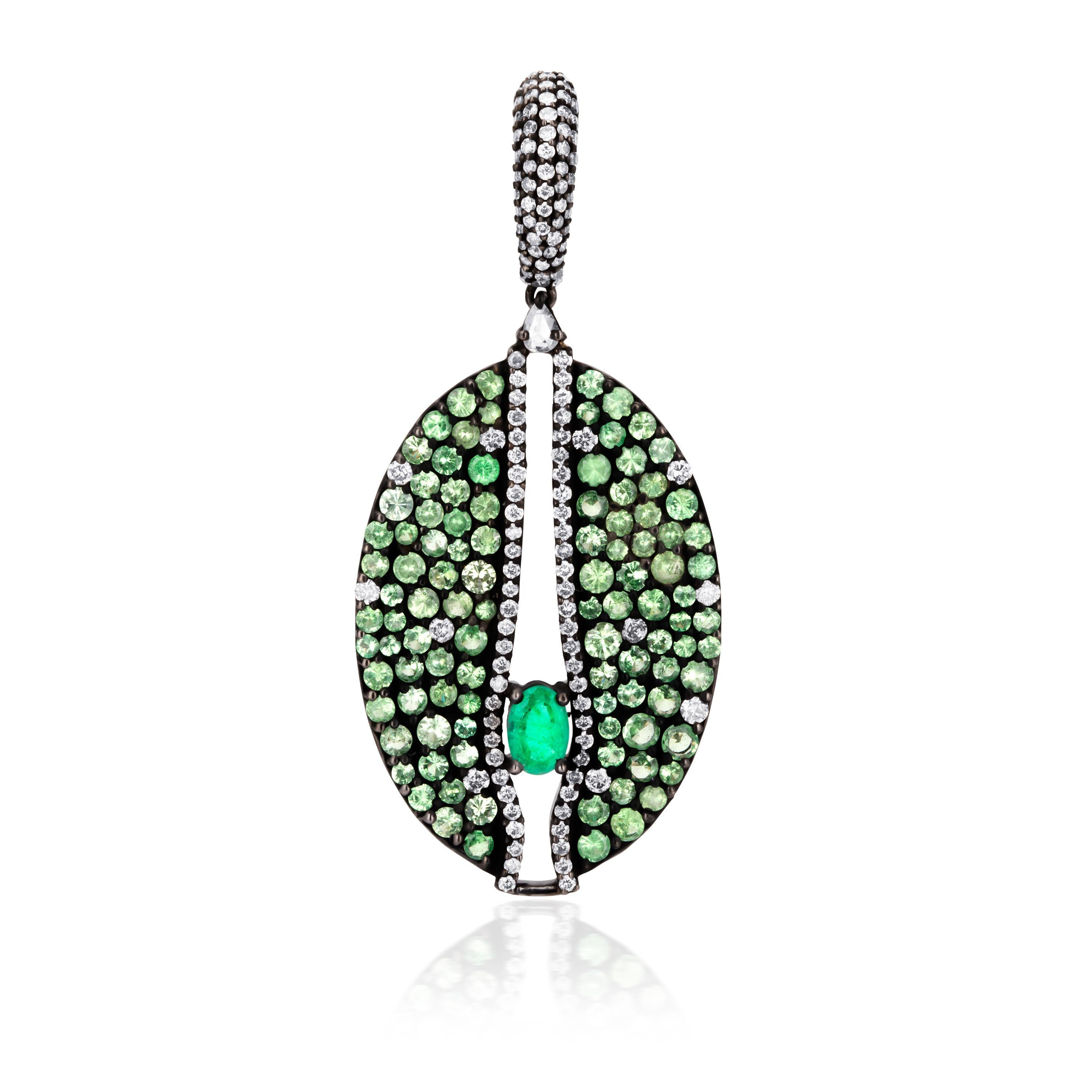 Women's Emerald and Tsavorite Victorian Dangle Earrings with Diamond