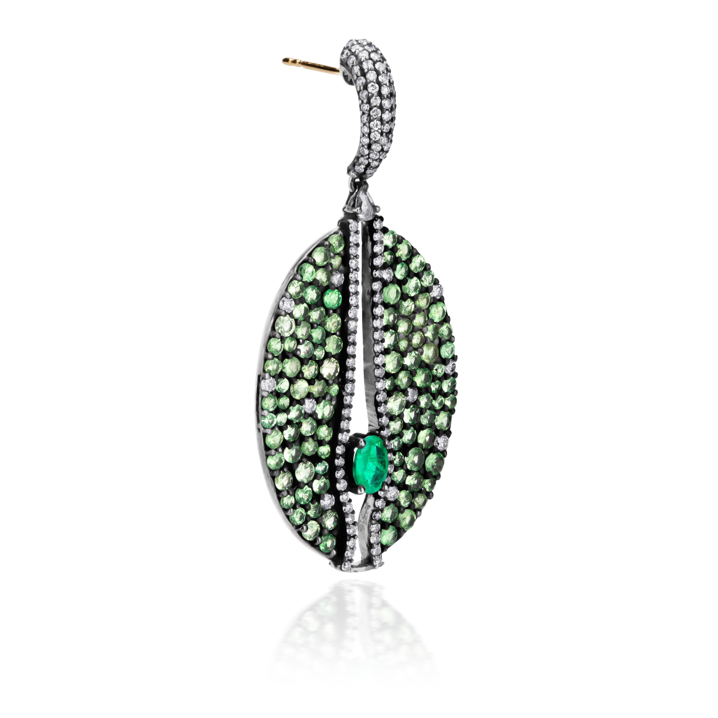Emerald and Tsavorite Victorian Dangle Earrings with Diamond 1