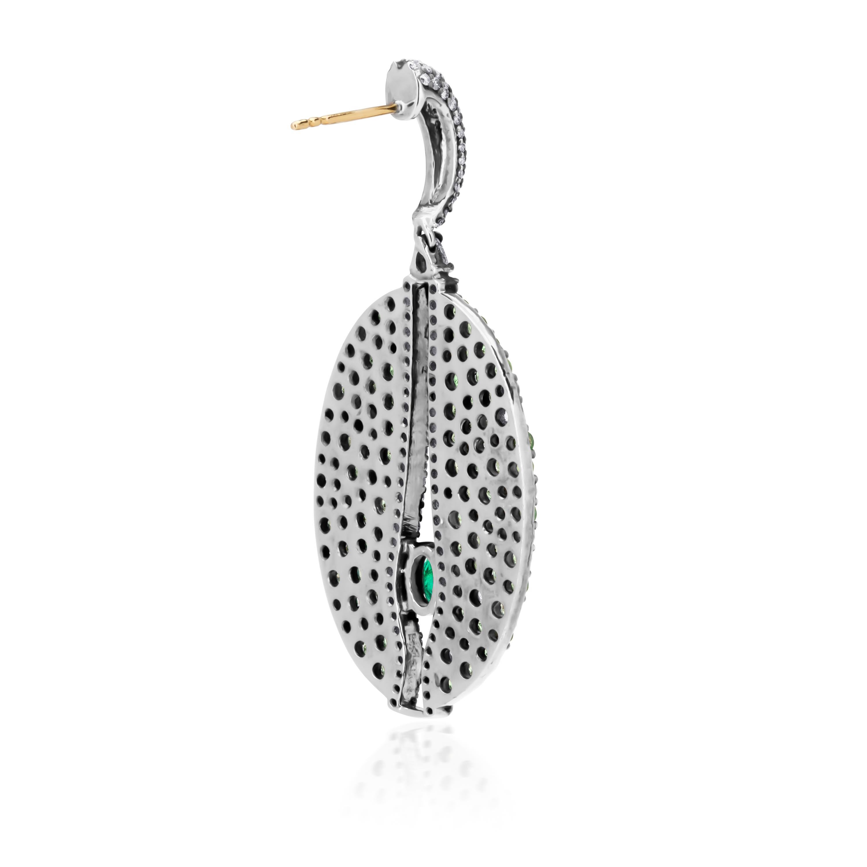 Emerald and Tsavorite Victorian Dangle Earrings with Diamond 2
