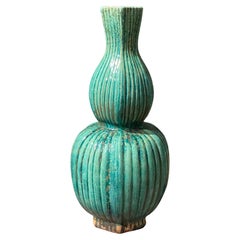 Emerald and Turquoise Ribbed Gourd Shape Vase, China, Contemporary