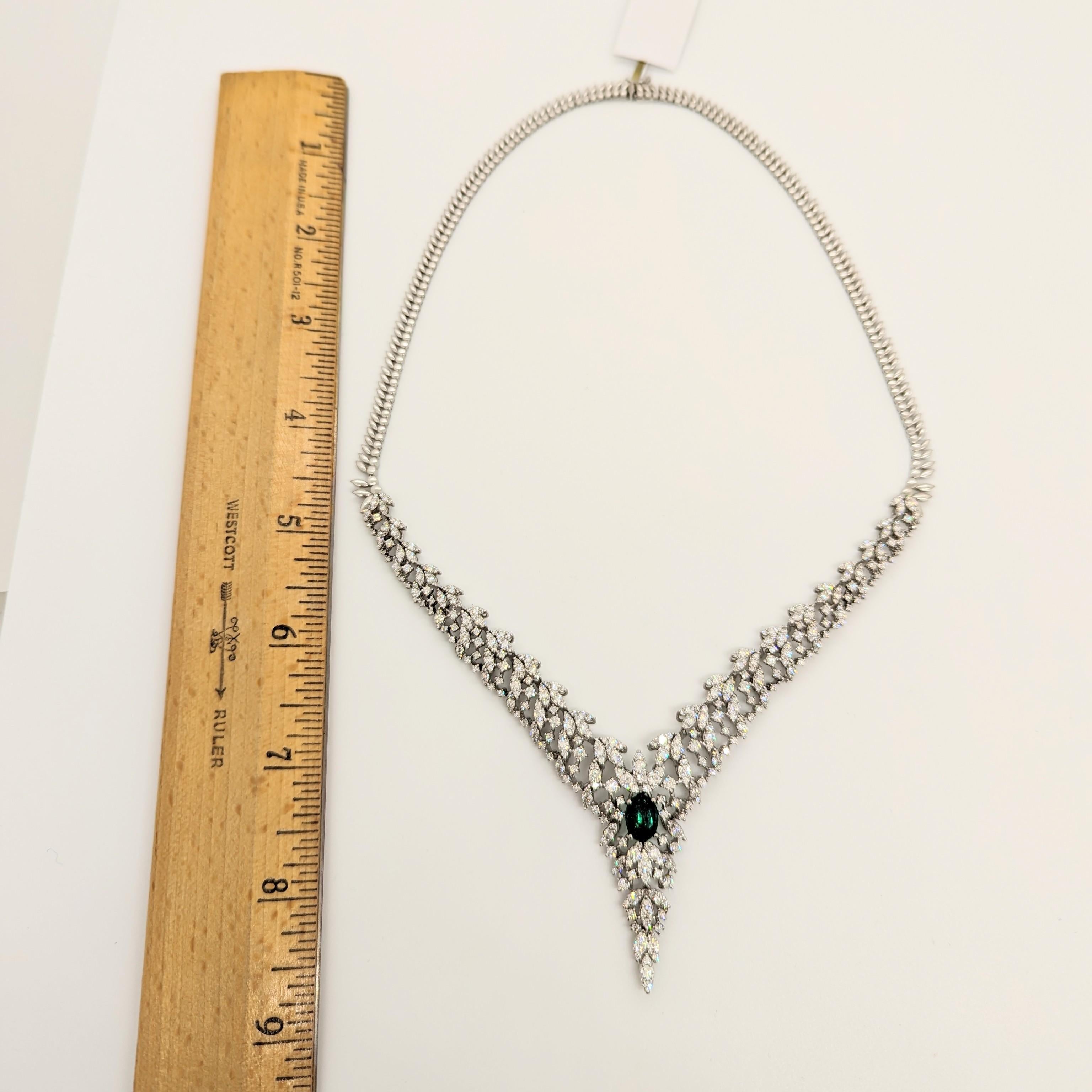 Emerald and White Diamond Cluster Necklace in 14K White Gold For Sale 2
