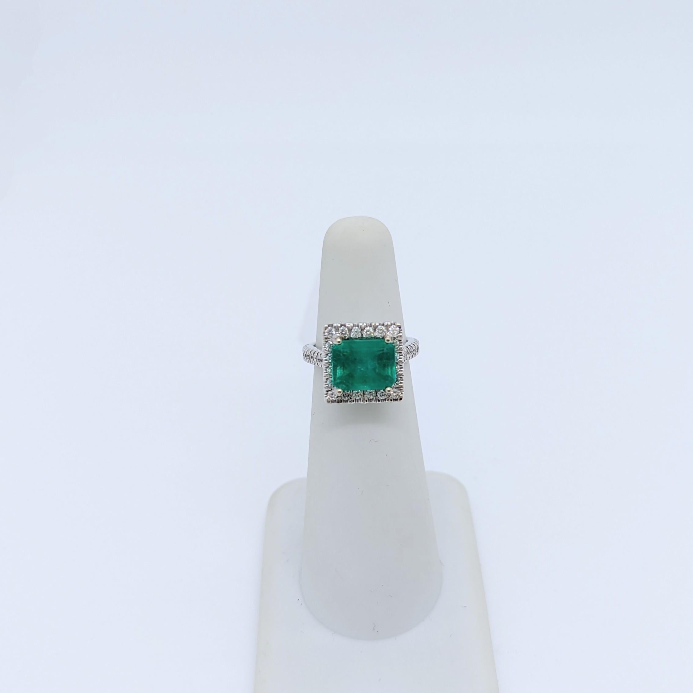 Emerald Cut Emerald and White Diamond Cocktail Ring in 14K White Gold For Sale
