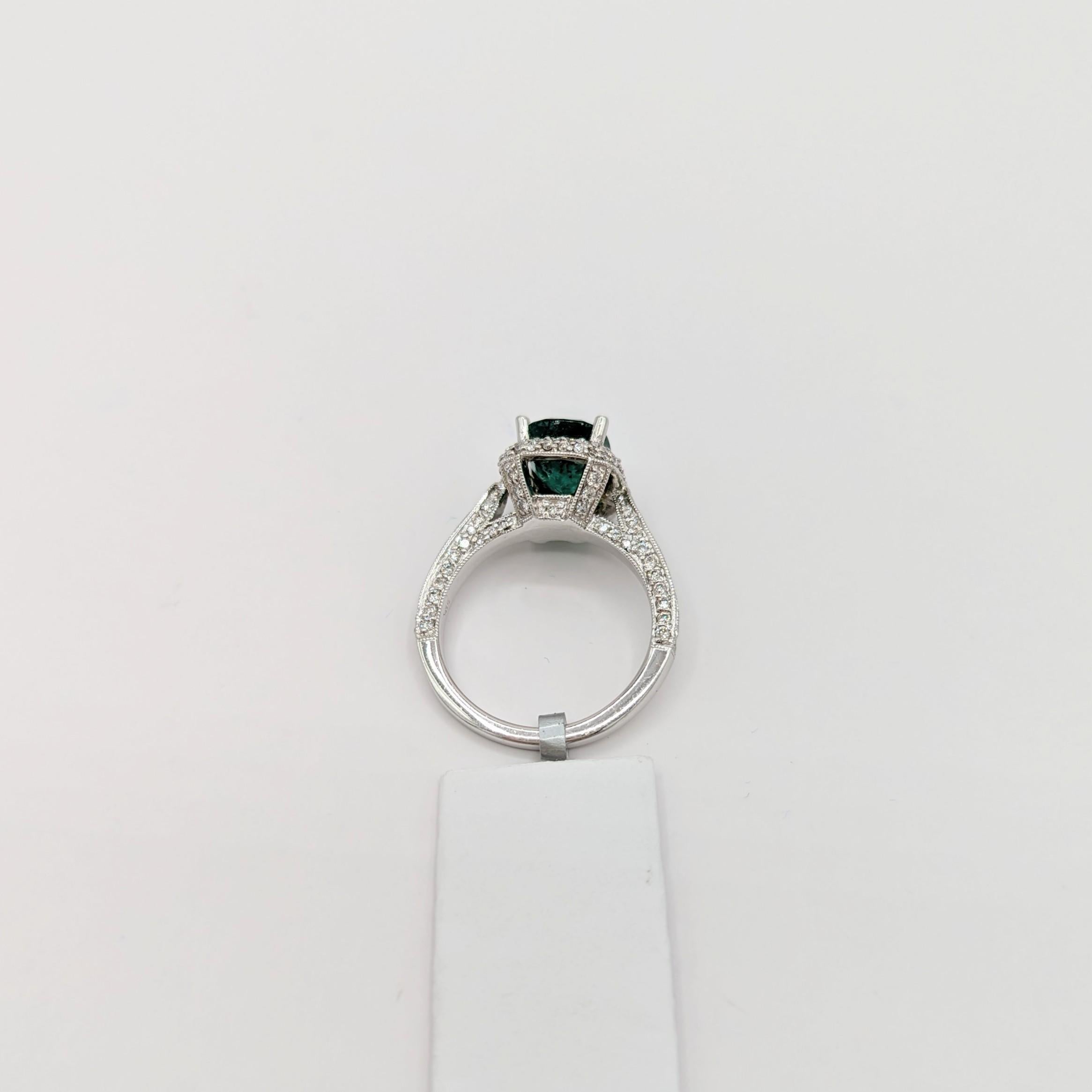 Women's or Men's Emerald and White Diamond Cocktail Ring in 14K White Gold For Sale