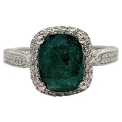 Emerald and White Diamond Cocktail Ring in 14K White Gold