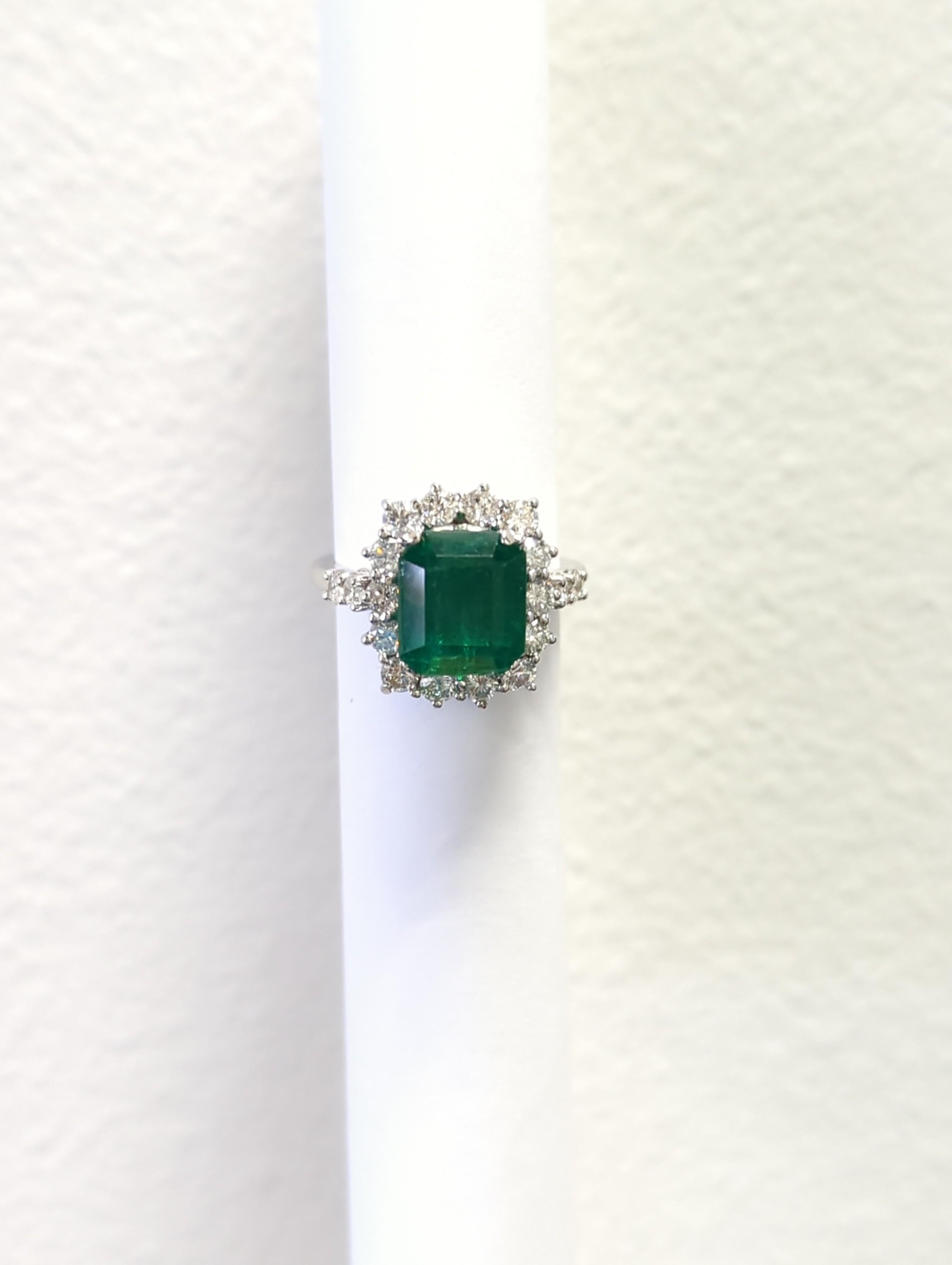 Emerald Cut Emerald and White Diamond Cocktail Ring in 18K White Gold For Sale