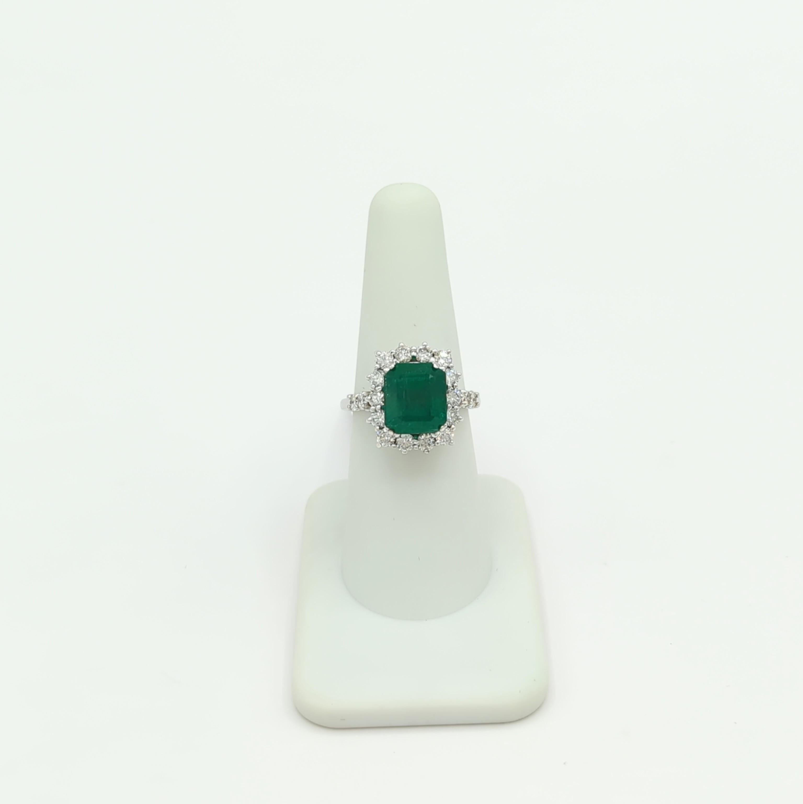 Emerald and White Diamond Cocktail Ring in 18K White Gold For Sale 4