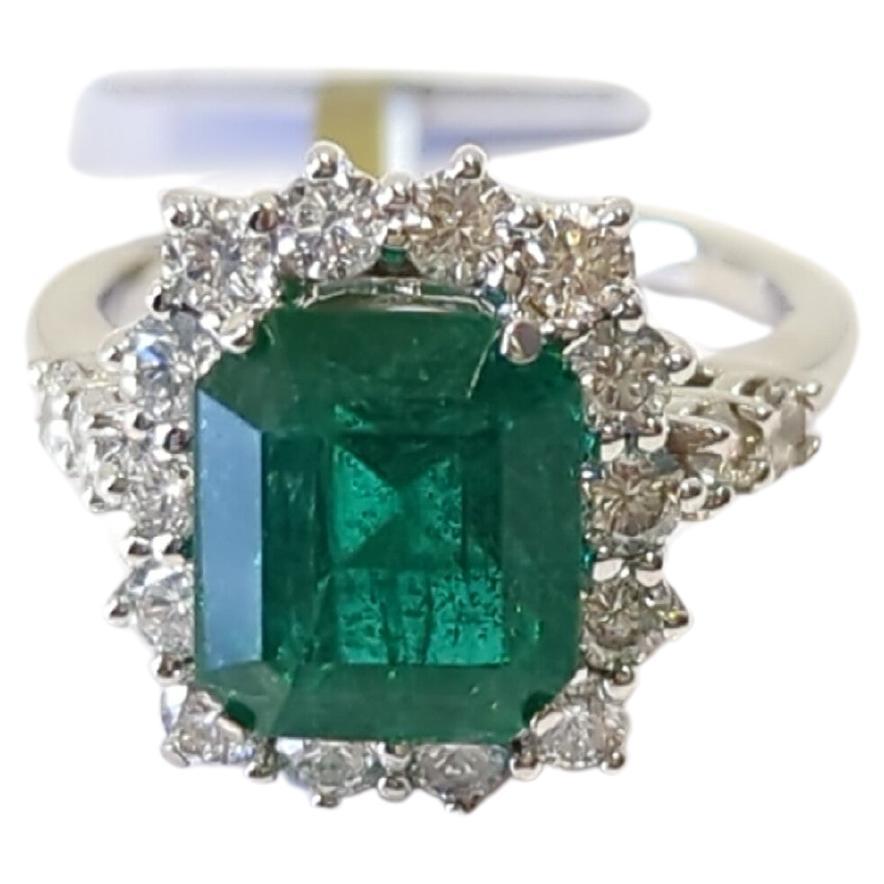Emerald and White Diamond Cocktail Ring in 18K White Gold For Sale