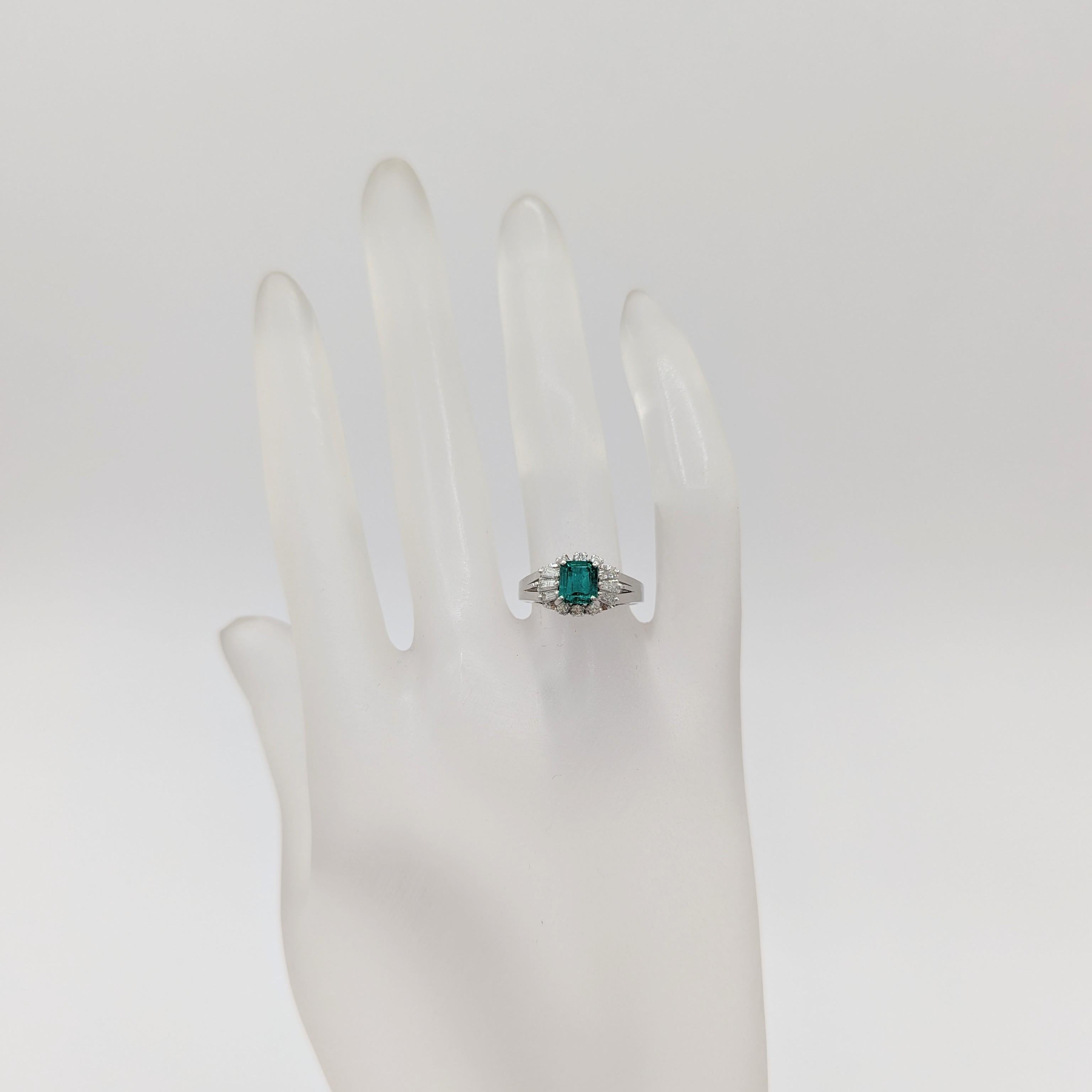 Emerald Cut Emerald and White Diamond Cocktail Ring in Platinum For Sale