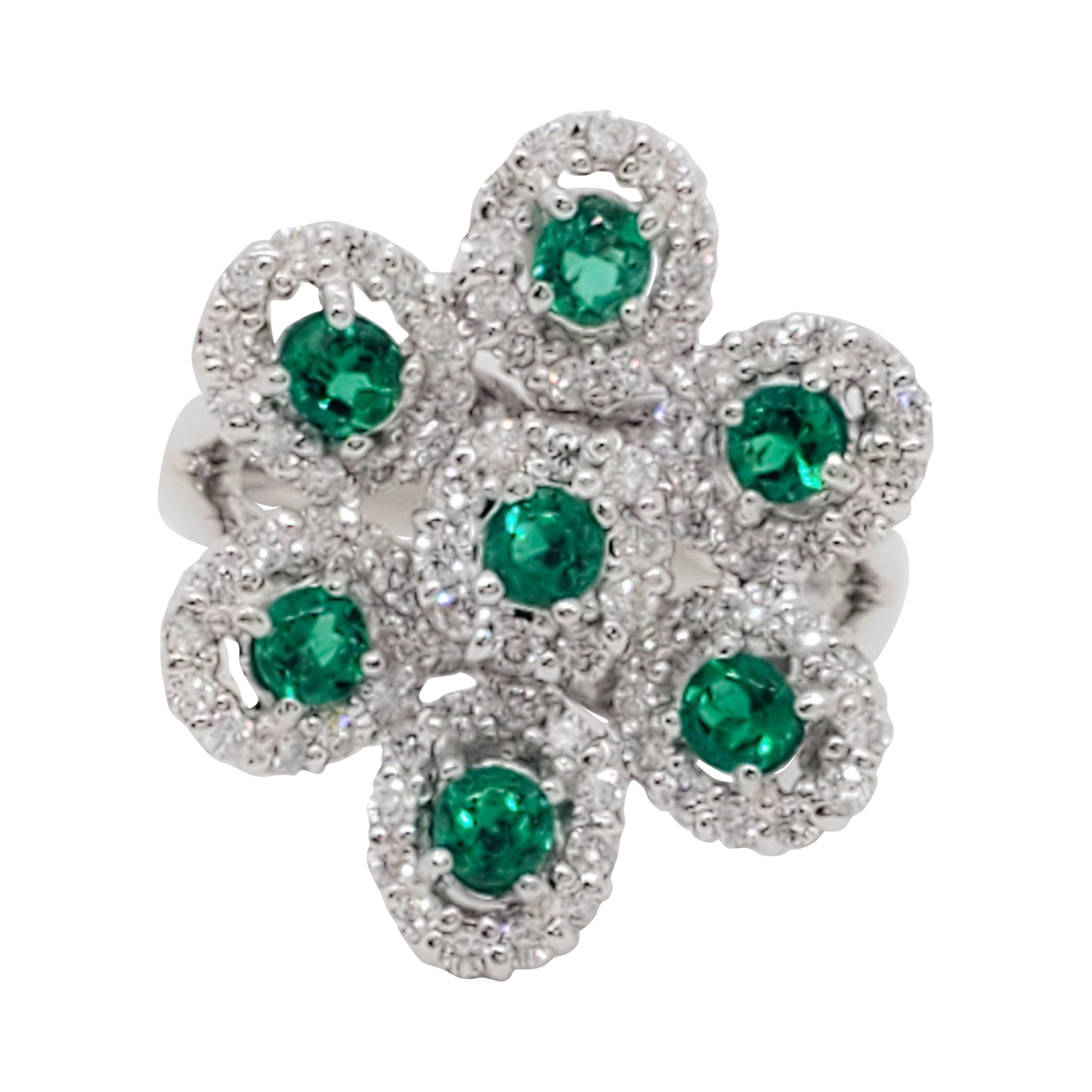 Emerald and White Diamond Cocktail Ring in Platinum