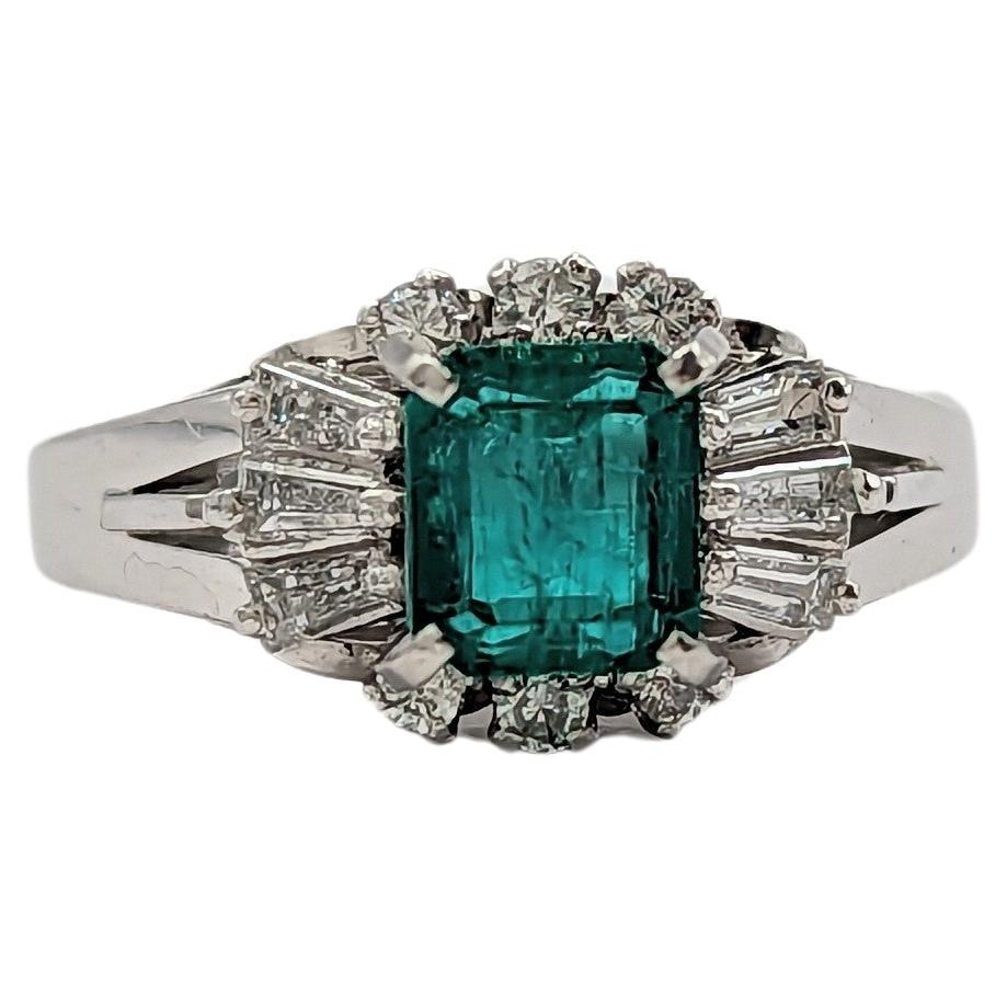 Emerald and White Diamond Cocktail Ring in Platinum For Sale
