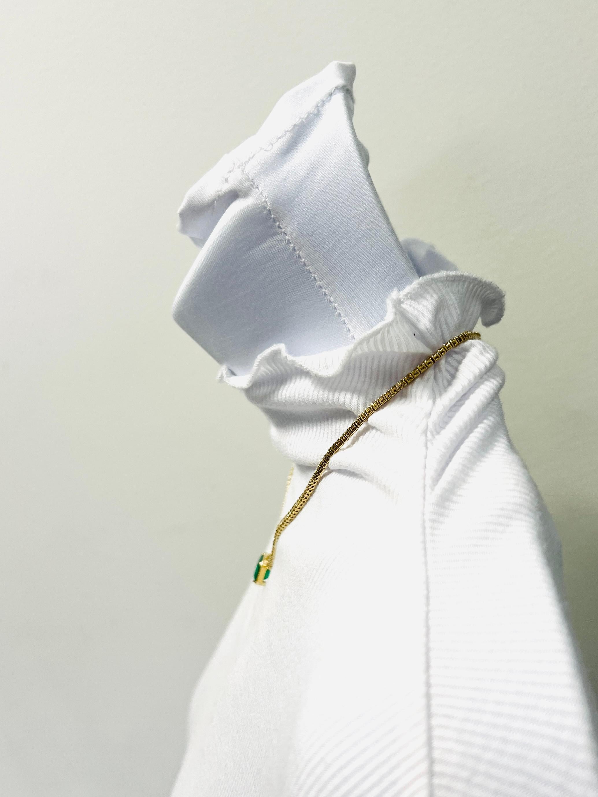Emerald Cut Emerald and White Diamond Necklace in 14K Yellow Gold For Sale