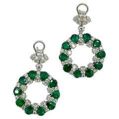 Emerald and White Diamond Pear Shape Dangle Earrings in Platinum