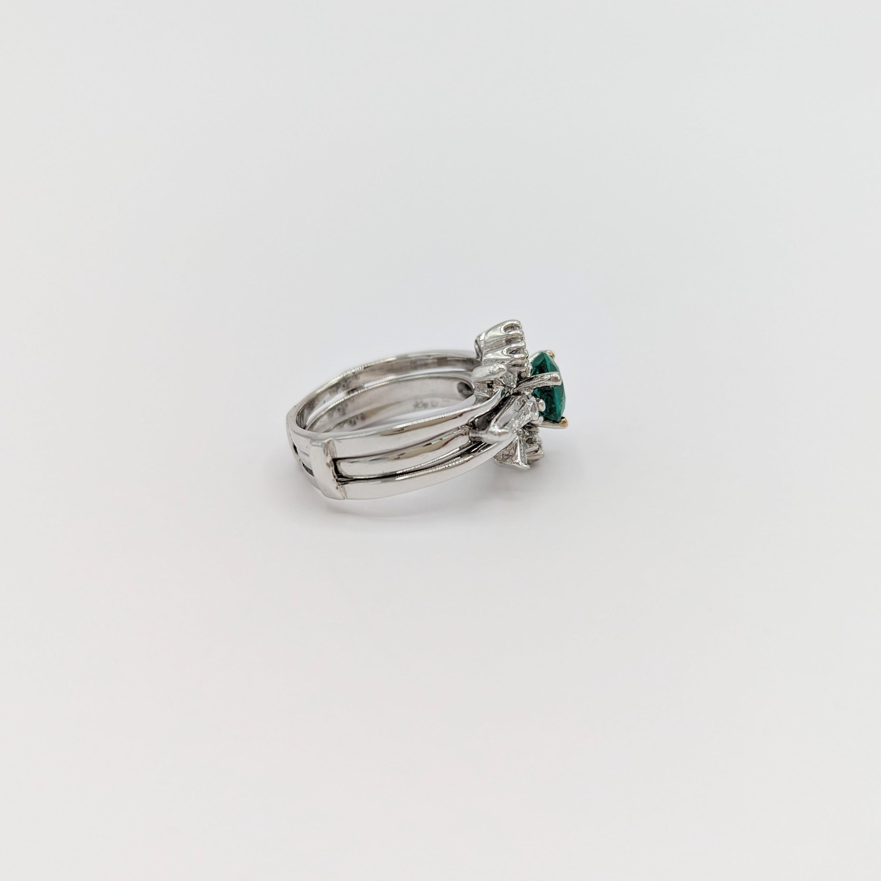 Emerald and White Diamond Ring in 14K White Gold & Platinum For Sale 2