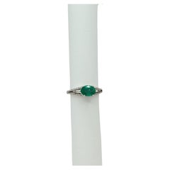 Emerald and White Diamond Ring in 18K White Gold