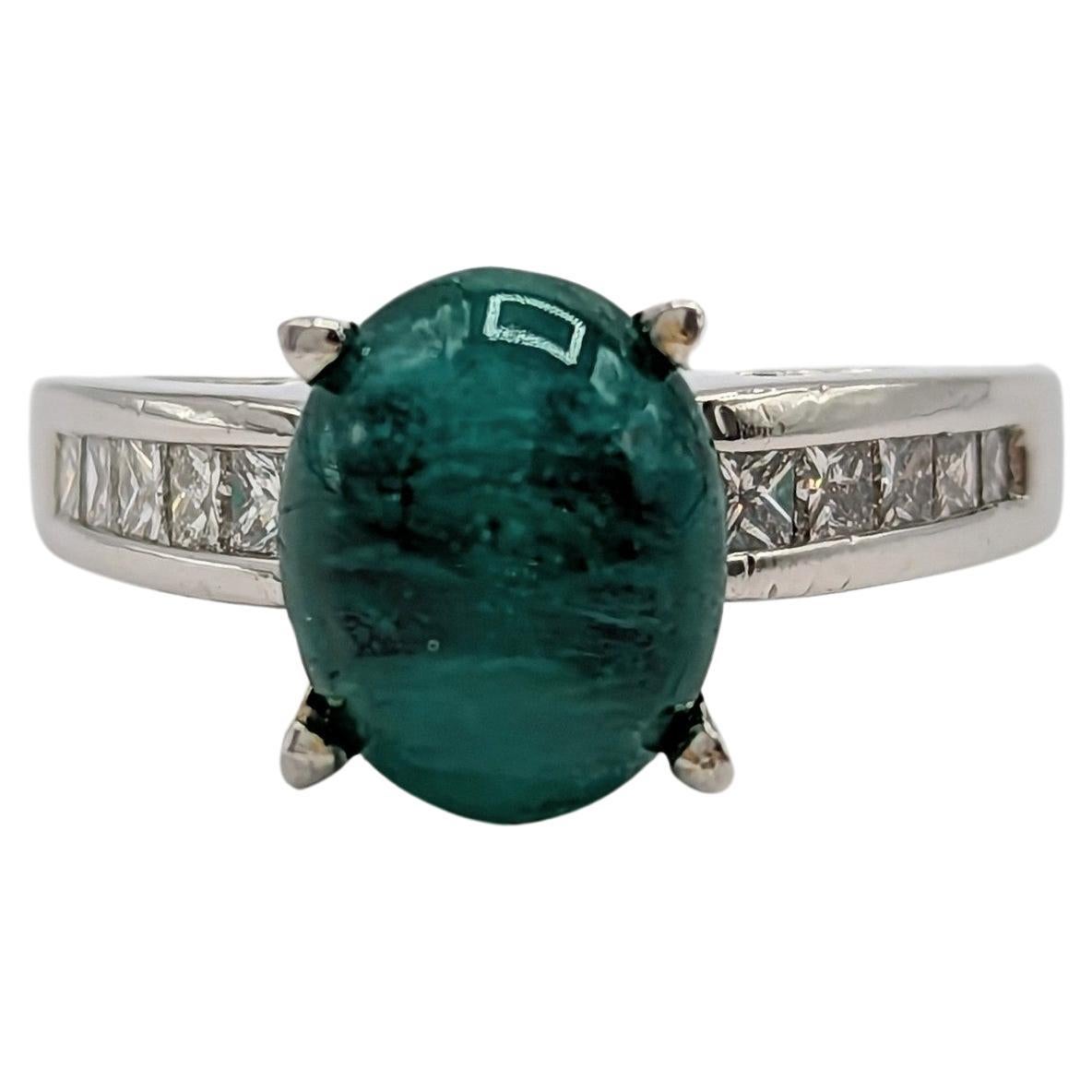 Emerald and White Diamond Ring in Platinum For Sale