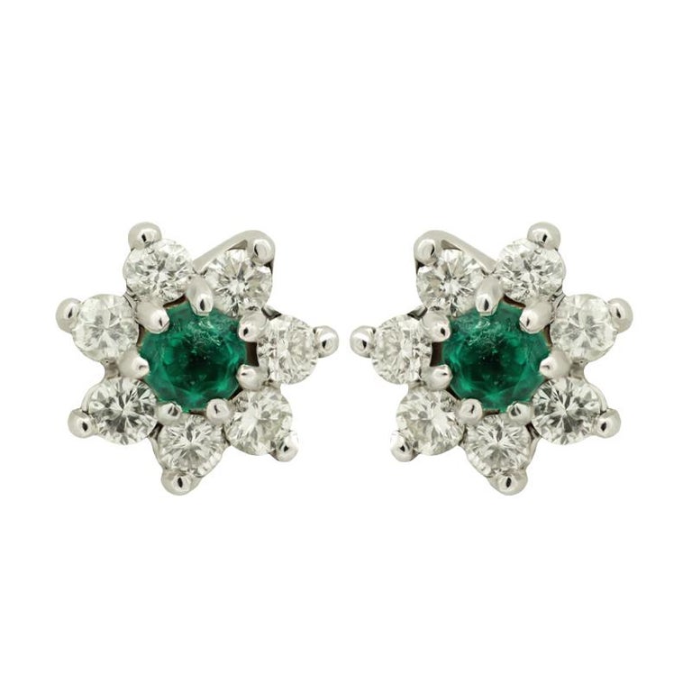 Emerald And White Diamond Star Stud Earrings Set In 18kt Gold Emerald And White Diamond Star Stud Earrings Set In 18kt Gold
