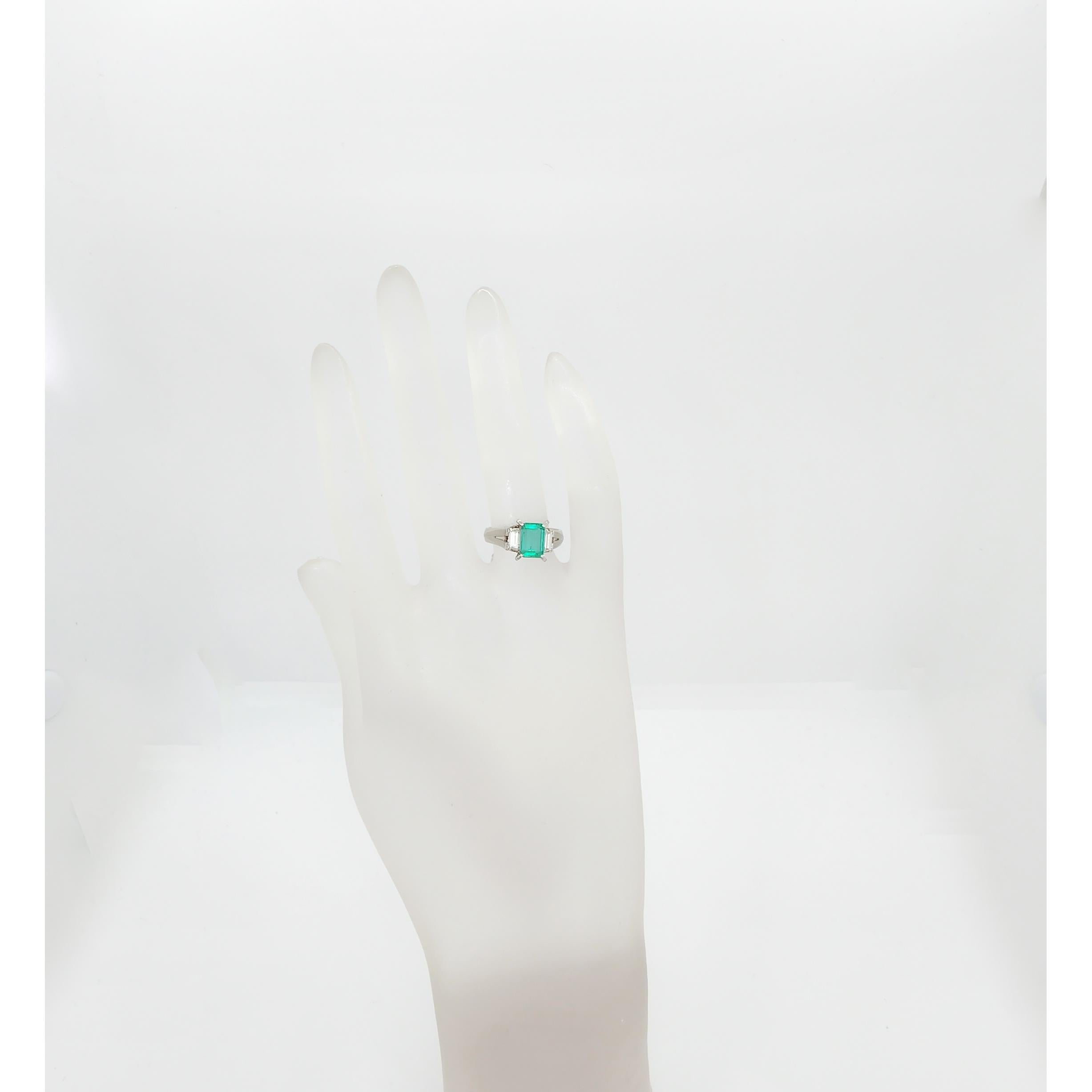 Emerald and White Diamond Three Stone Ring in Platinum 1