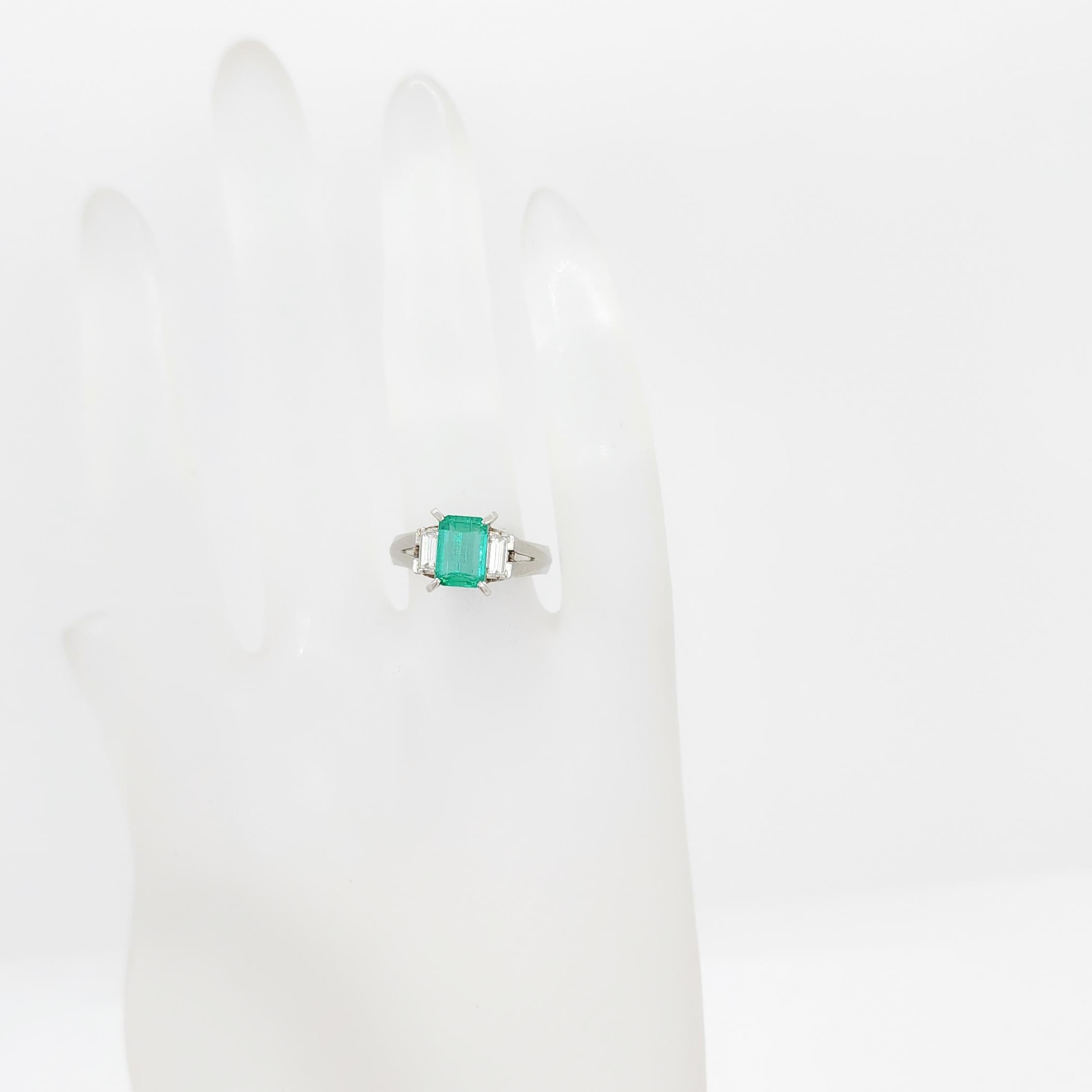 Emerald and White Diamond Three Stone Ring in Platinum 2