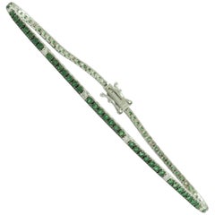 Emerald and White Diamonds Gold Tennis Bracelet