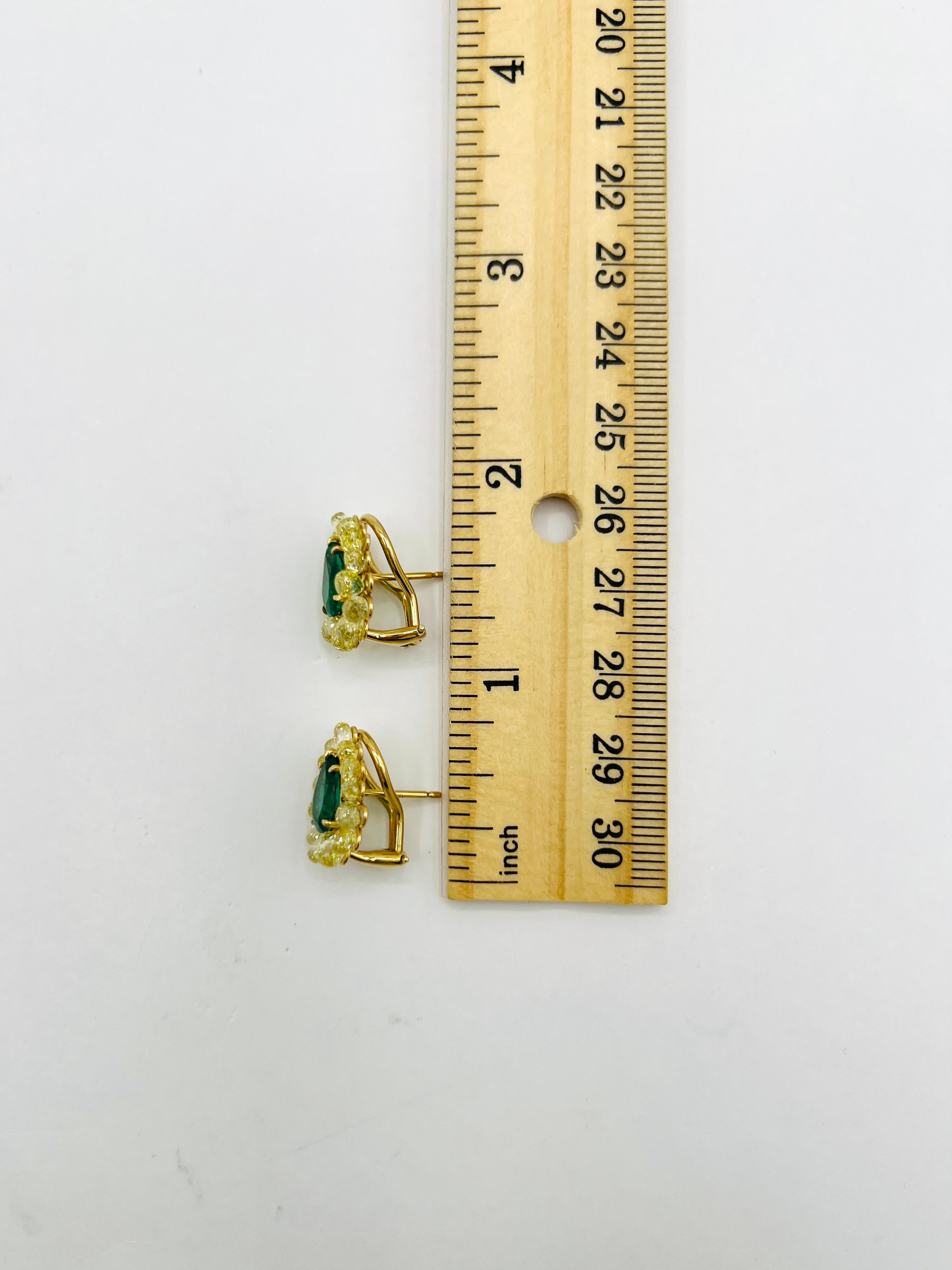 Emerald and Yellow Diamond Briolette Earrings in 18K Yellow Gold For Sale 2