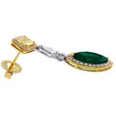Emerald and Yellow Diamond Earrings Set in 18K