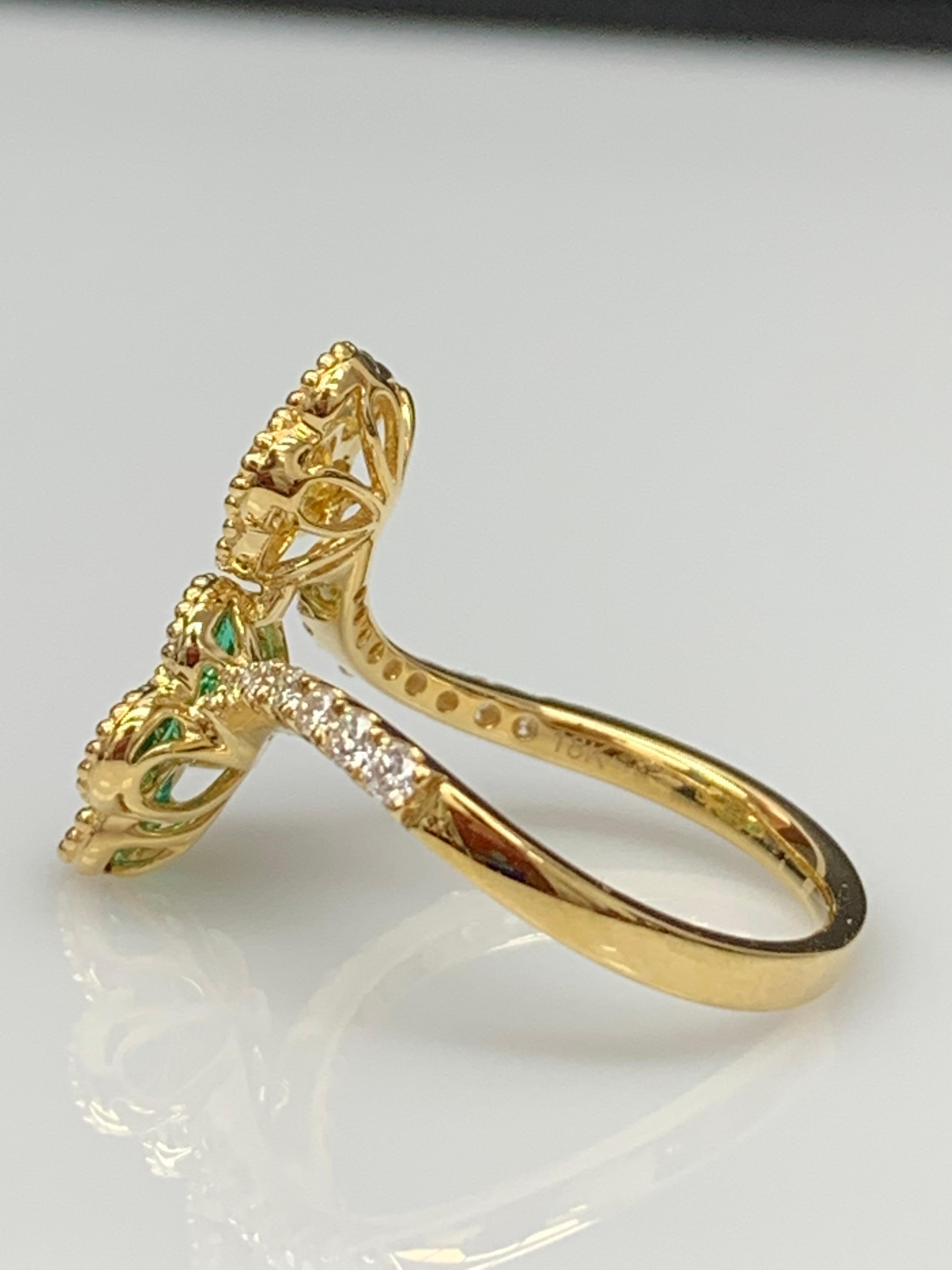 Smaragd und gelber Saphir Blume Diamant Ring in 18K Gelbgold im Angebot 7