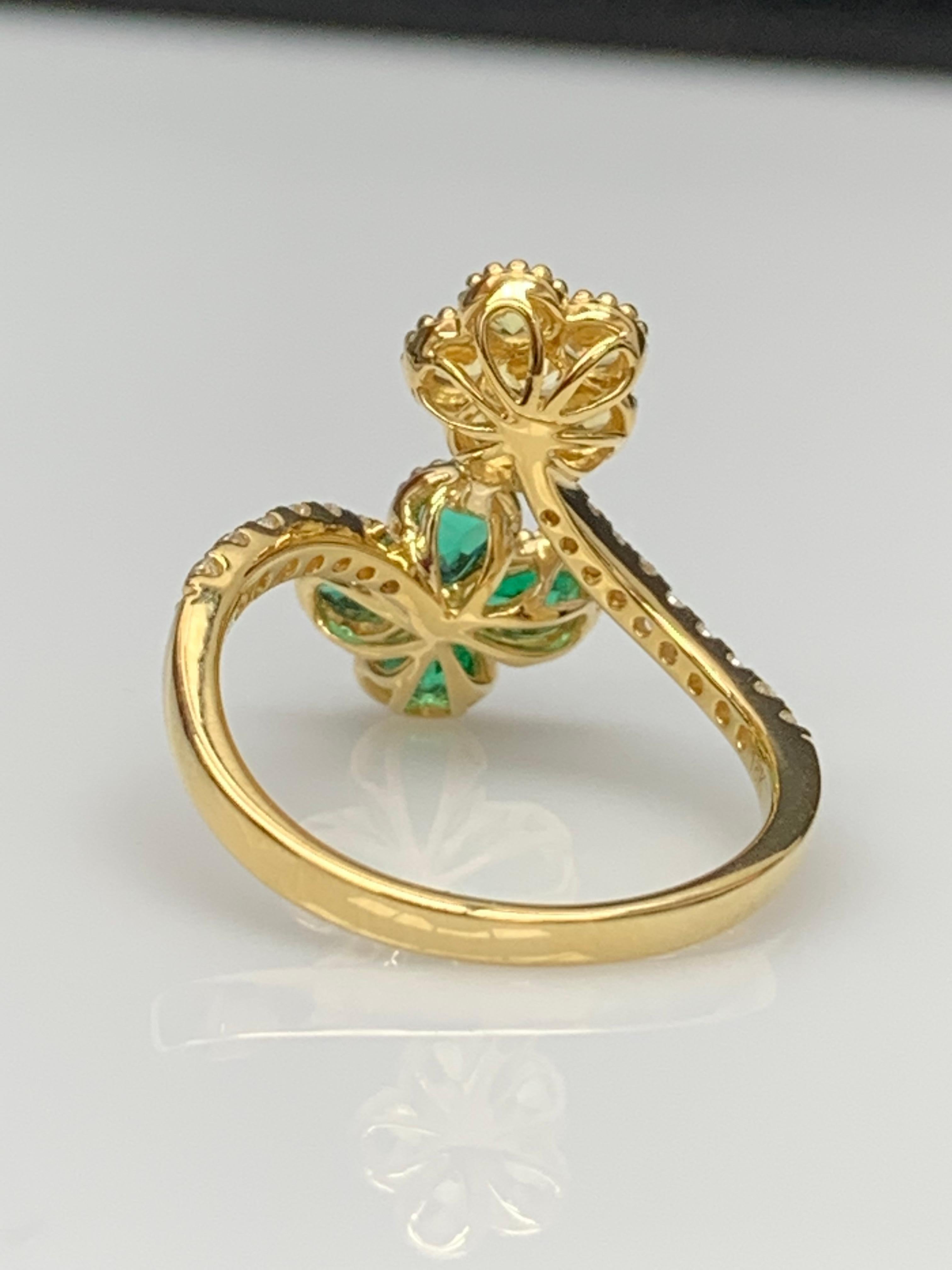 Smaragd und gelber Saphir Blume Diamant Ring in 18K Gelbgold im Angebot 8
