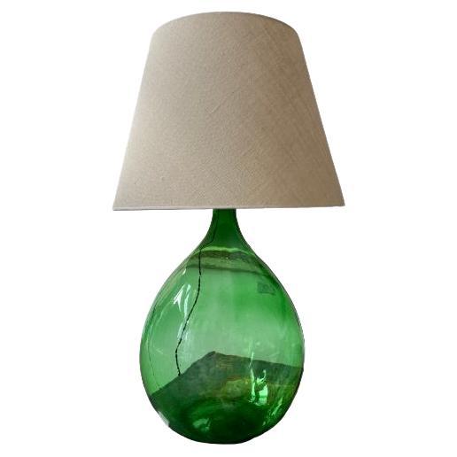 Emerald Antique Demijohn Lamp with Lampshade For Sale