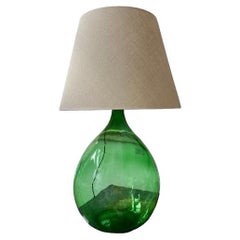 Antike Demijohn-Lampe mit Smaragd und Lampenschirm, antik