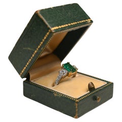 Emerald (Approx. 1.00-Carat) & Diamond Three Stone Prong-Set Ring, Platinum