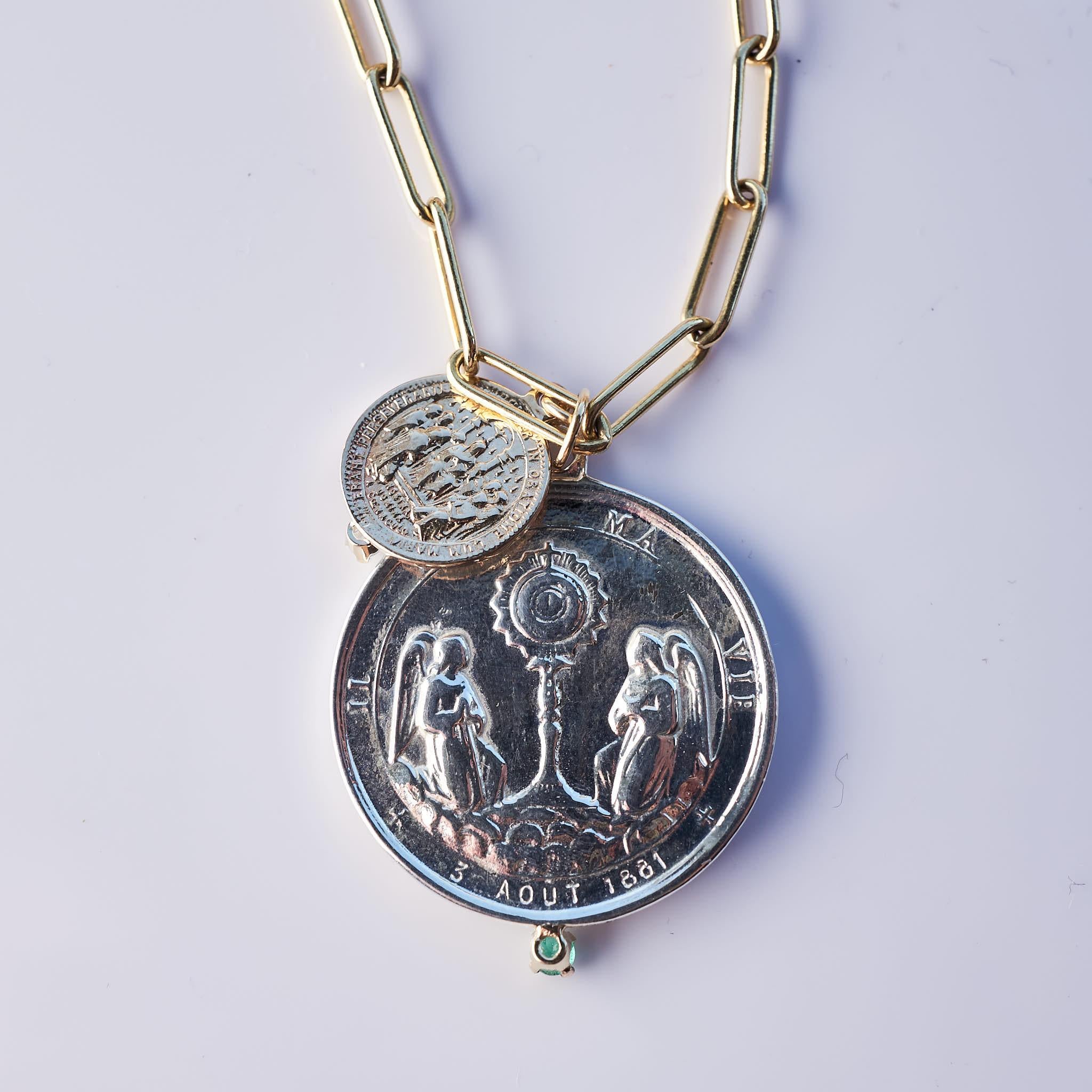 Smaragd Aquamarin Chunky Kette Halskette Medaillon Anhänger Jungfrau Mary J Dauphin im Angebot 4