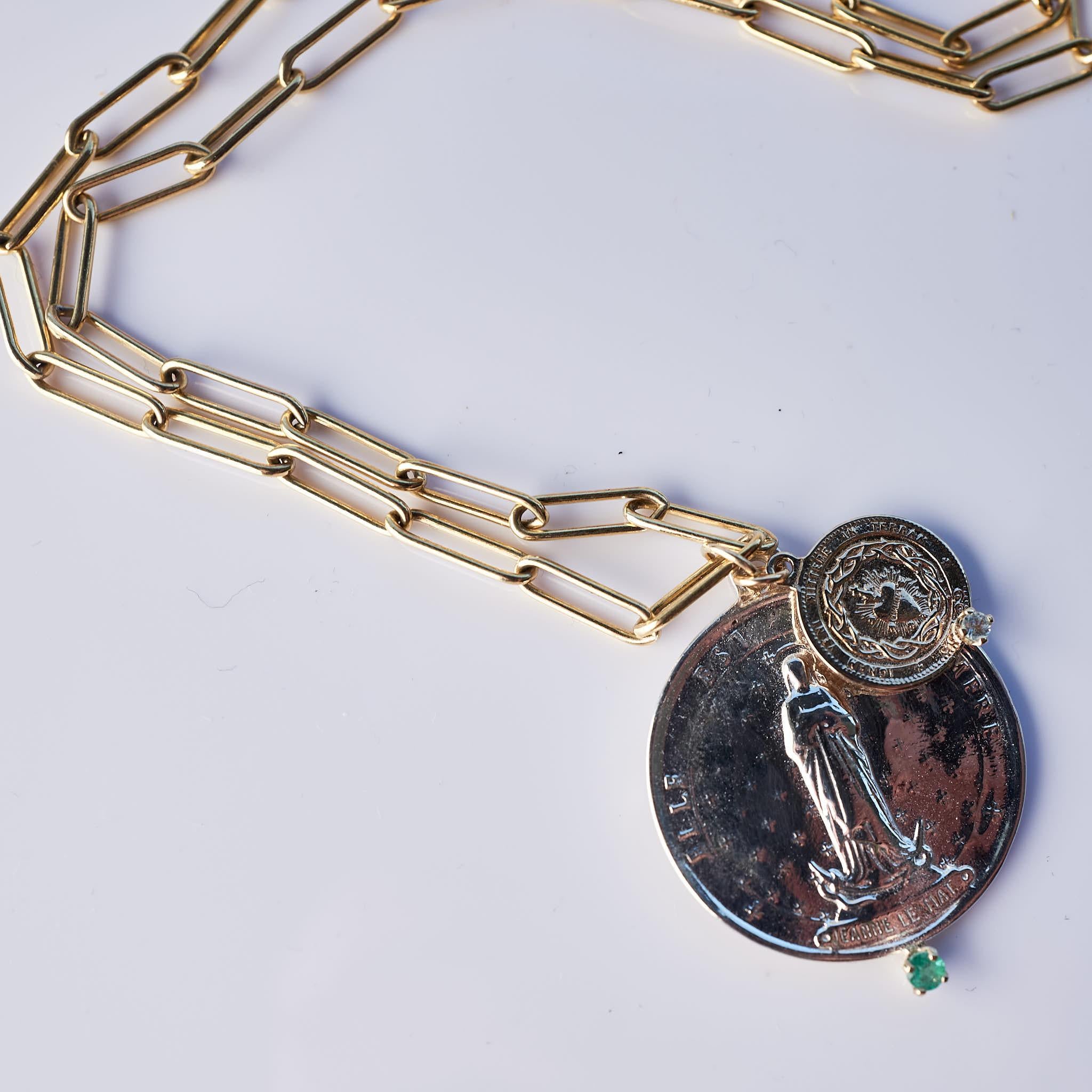 Smaragd Aquamarin Chunky Kette Halskette Medaillon Anhänger Jungfrau Mary J Dauphin (Viktorianisch) im Angebot