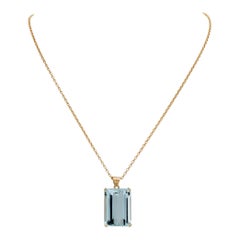 Emerald Aquamarine Pendant With 18k Gold Chain