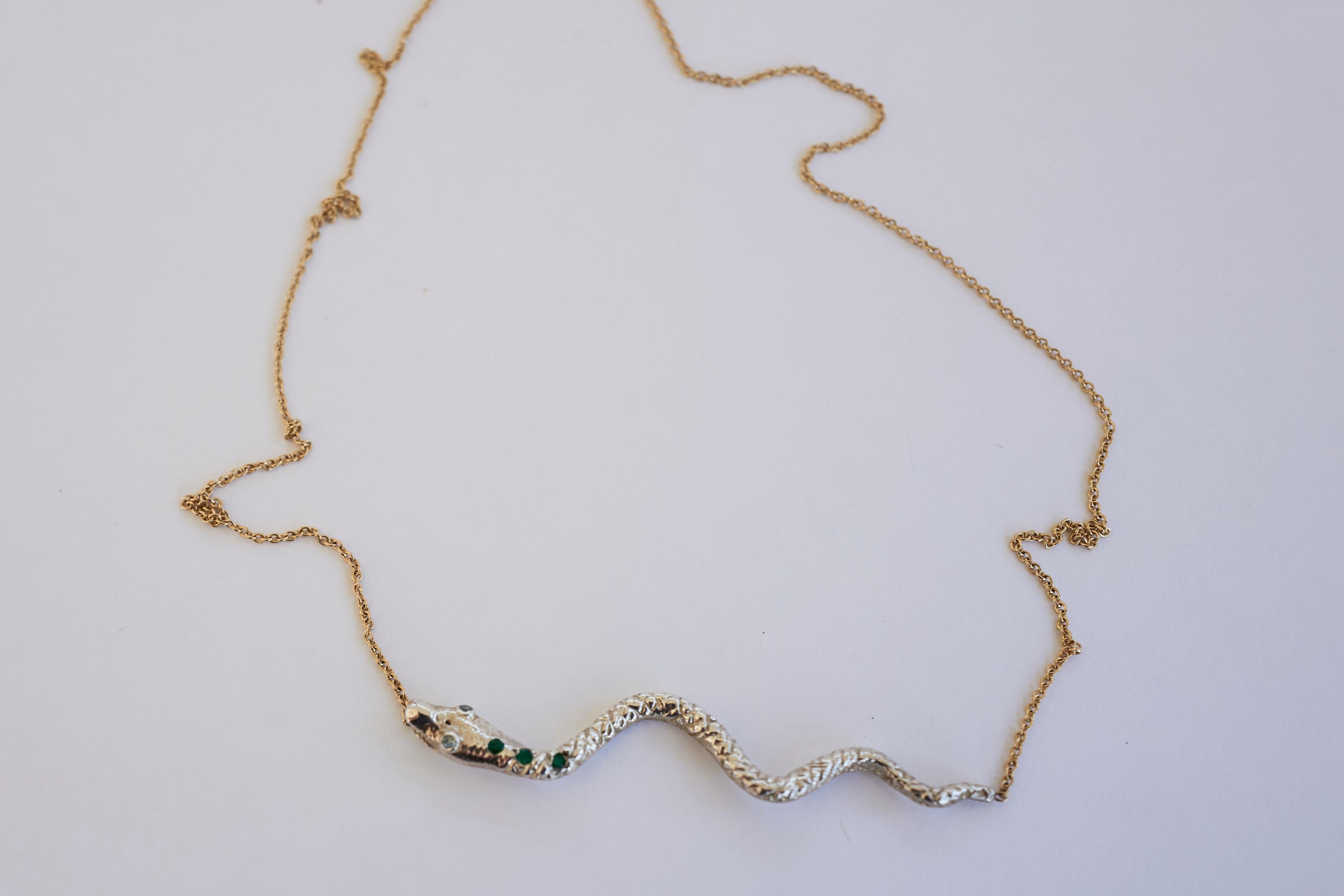 Contemporary Emerald Aquamarine Choker Chain Snake Pendant Necklace Animal Bronze J Dauphin For Sale