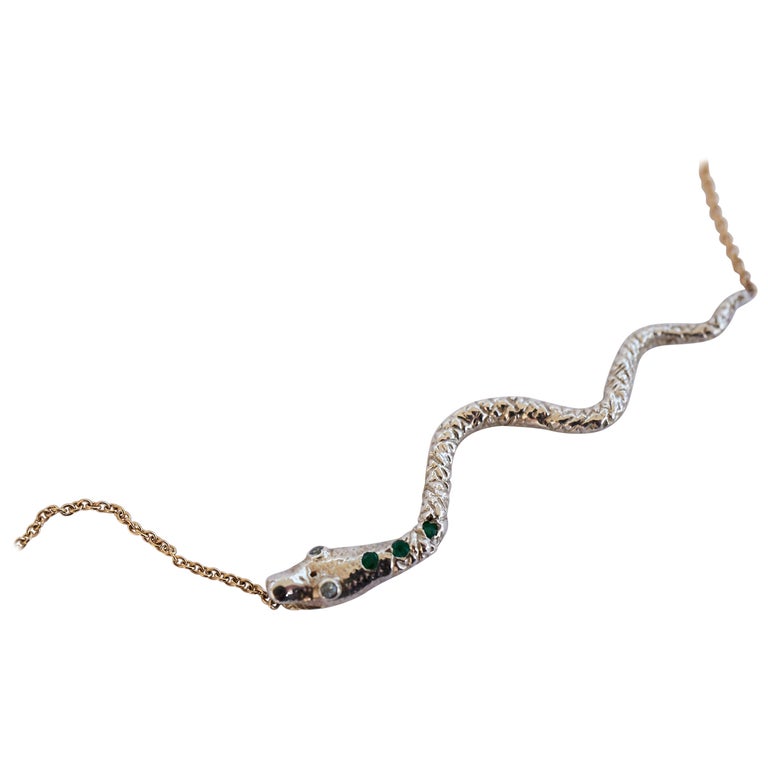 Emerald Aquamarine Snake Necklace Choker Chain Sterling Silver Animal J Dauphin For Sale At 1stdibs