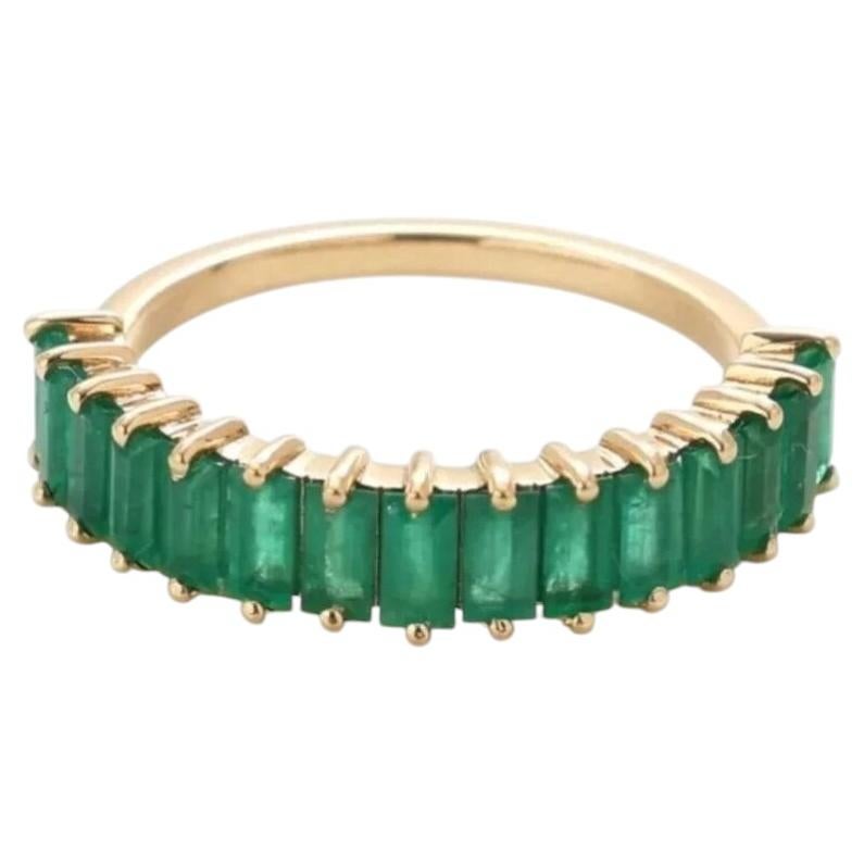 Emerald Baguette 14K (18K Custom) Gold Half Eternity Band Ring For Sale