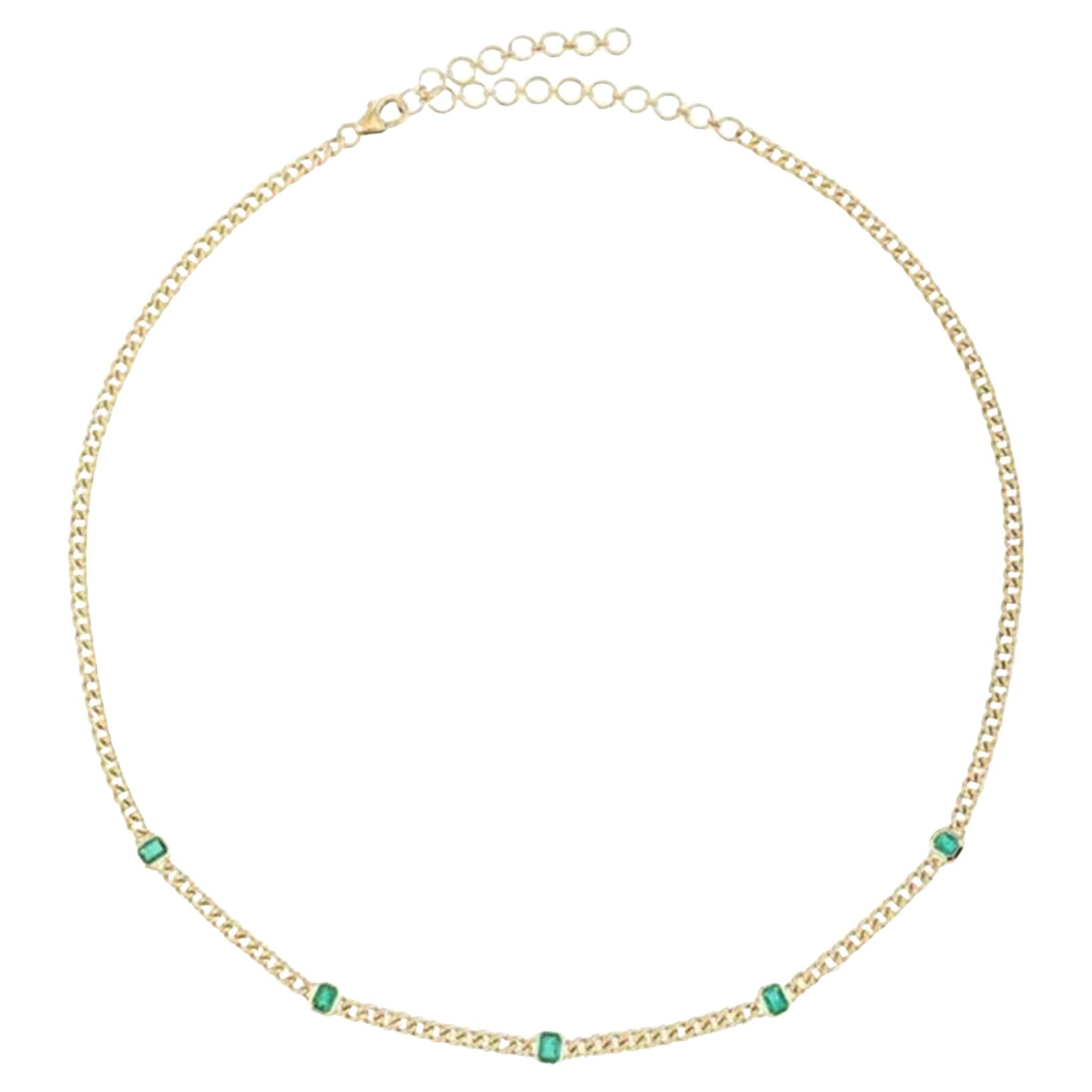 8.45ctw Baguette Emerald 14K Yellow Gold Chain Necklace