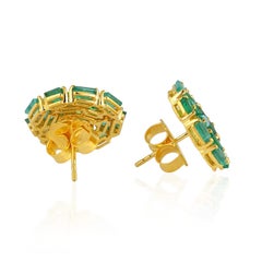 Emerald Baguette 18 Karat Yellow Gold Stud Earrings