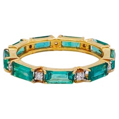 Used Emerald Baguette and Diamond Ring in 18K Yellow Gold