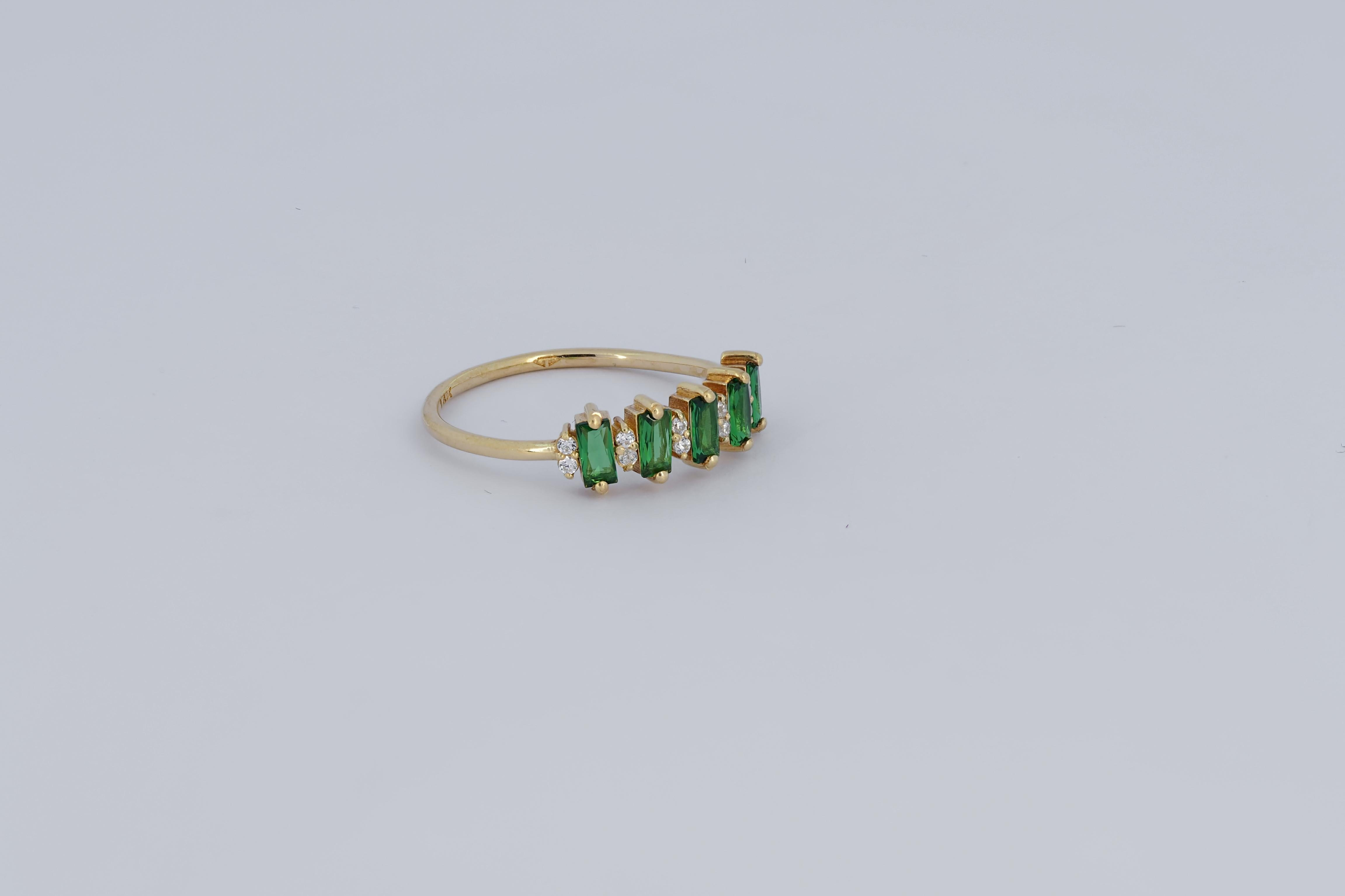 For Sale:  Emerald baguette and Round Moissanite Wedding Band 2